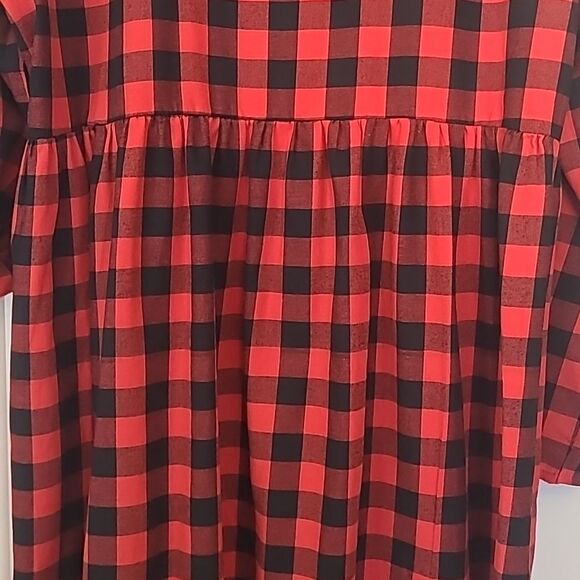 Suzanne Betro Plus Buffalo Plaid Red Bkack Babydoll Dress Long Sleeve Size 2X - Picture 11 of 13